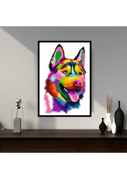 Köpek Hayvan Büyük Boy Renkli Solmaz Kaliteli Baskı Çerçeve Görünümlü Mdf Tablo 70X50CM 05
