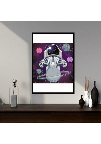 Uzay Astronot Büyük Boy Renkli Solmaz Kaliteli Baskı Çerçeve Görünümlü Mdf Tablo 70X50CM 198