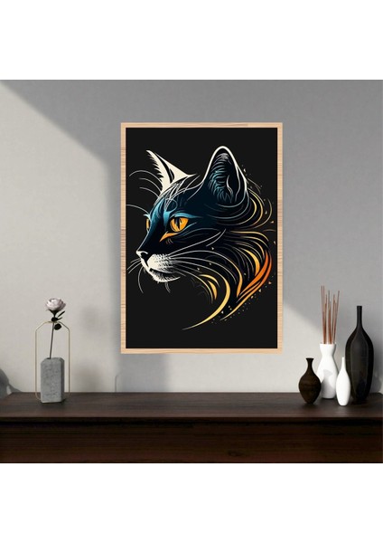 Kedi Hayvan Büyük Boy Renkli Solmaz Kaliteli Baskı Çerçeve Görünümlü Mdf Tablo 70X50CM 227