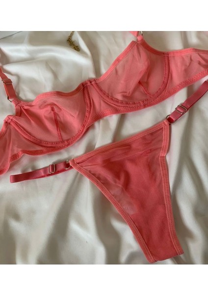 Kadın Pembe/somon Tül Iç Çamaşır Takımı fırsatları