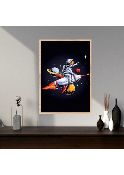 Uzay Astronot Büyük Boy Renkli Solmaz Kaliteli Baskı Çerçeve Görünümlü Mdf Tablo 70X50CM 257