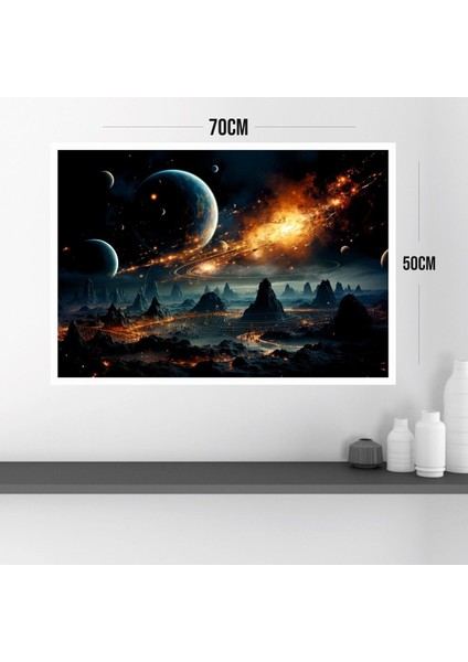 Uzay Manzara Büyük Boy Renkli Solmaz Kaliteli Baskı Çerçeve Görünümlü Mdf Tablo 70X50CM 39 modelleri