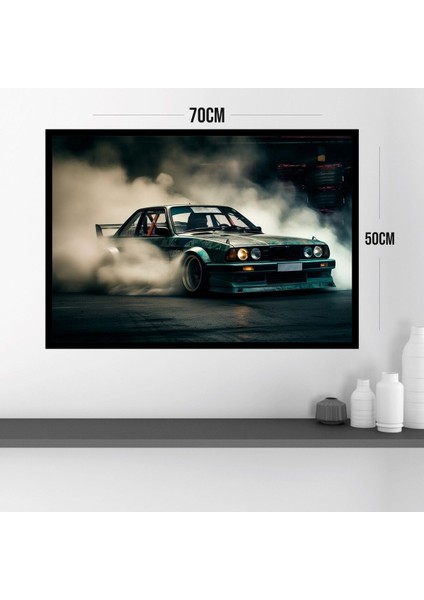 Araba Drift Büyük Boy Renkli Solmaz Kaliteli Baskı Çerçeve Görünümlü Mdf Tablo 70X50CM 172 modelleri