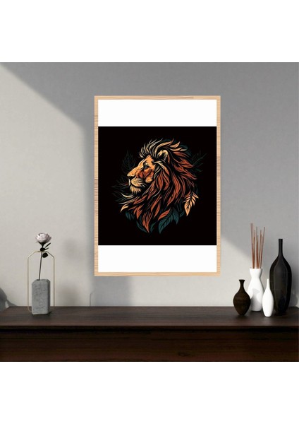 Aslan Hayvan Büyük Boy Renkli Solmaz Kaliteli Baskı Çerçeve Görünümlü Mdf Tablo 70X50CM 186