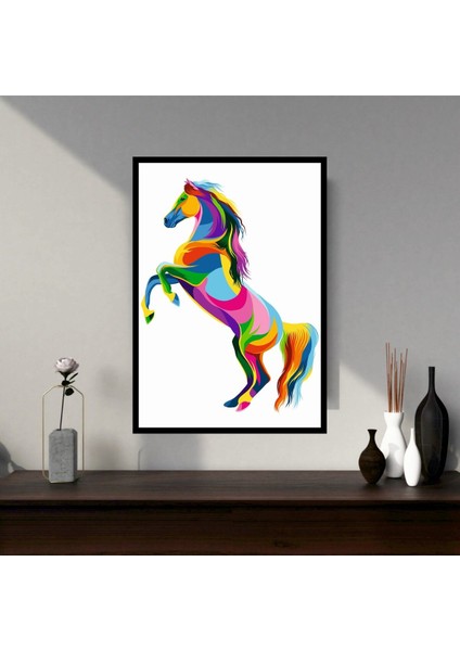 At Hayvan Büyük Boy Renkli Solmaz Kaliteli Baskı Çerçeve Görünümlü Mdf Tablo 70X50CM 06