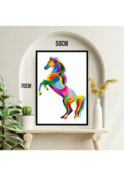 At Hayvan Büyük Boy Renkli Solmaz Kaliteli Baskı Çerçeve Görünümlü Mdf Tablo 70X50CM 06 modelleri