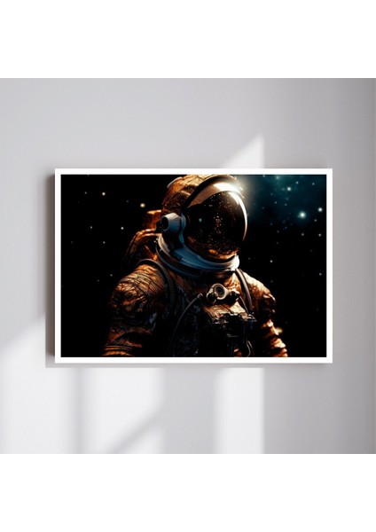 Astronot Uzay Büyük Boy Renkli Solmaz Kaliteli Baskı Çerçeve Görünümlü Mdf Tablo 70X50CM 50