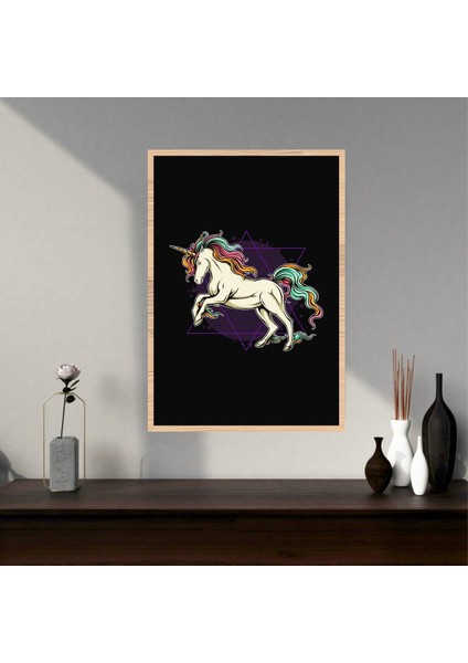 Unicorn At Hayvan Büyük Boy Renkli Solmaz Kaliteli Baskı Çerçeve Görünümlü Mdf Tablo 70X50CM 259
