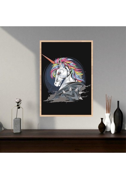 Unicorn At Büyük Boy Renkli Solmaz Kaliteli Baskı Çerçeve Görünümlü Mdf Tablo 70X50CM 196