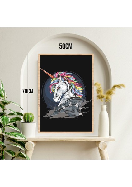 Unicorn At Büyük Boy Renkli Solmaz Kaliteli Baskı Çerçeve Görünümlü Mdf Tablo 70X50CM 196 modelleri