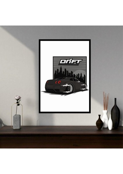 Araba Drift Büyük Boy Renkli Solmaz Kaliteli Baskı Çerçeve Görünümlü Mdf Tablo 70X50CM 229