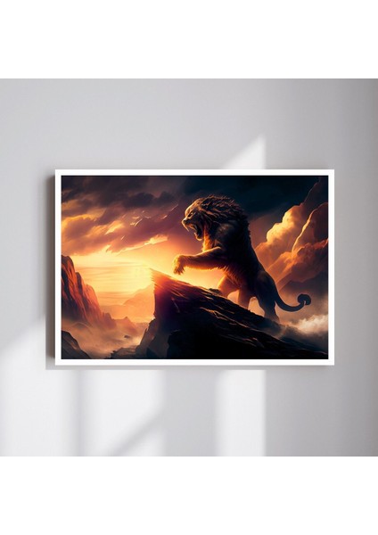 Aslan Hayvan Büyük Boy Renkli Solmaz Kaliteli Baskı Çerçeve Görünümlü Mdf Tablo 70X50CM 146