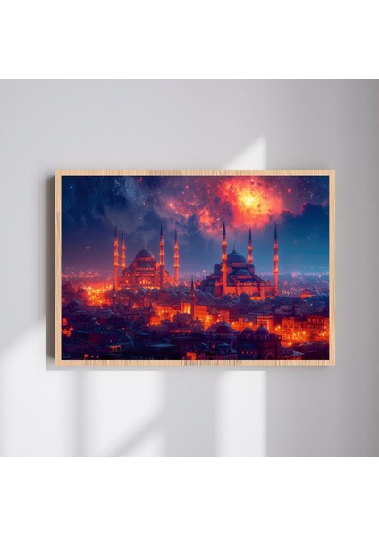 Camii Manzara Büyük Boy Renkli Solmaz Kaliteli Baskı Çerçeve Görünümlü Mdf Tablo 70X50CM 137
