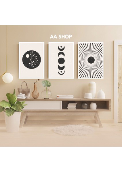 3 Parça Geometrik Çiçek Renkli Solmaz Kaliteli Baskı Çerçeve Görünümlü Mdf Tablo Set 88