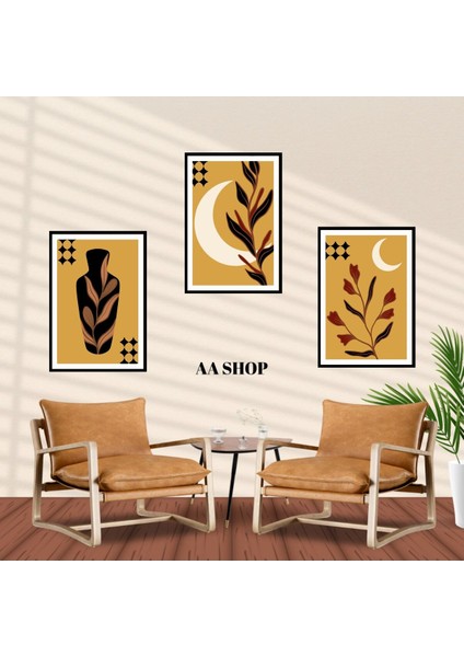 3 Parça Çiçek Yaprak Renkli Solmaz Kaliteli Baskı Çerçeve Görünümlü Mdf Tablo Set 72 fiyatları