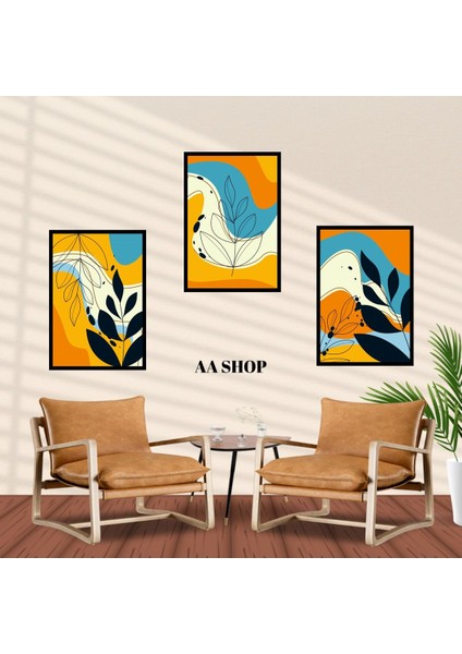 3 Parça Çiçek Yaprak Renkli Solmaz Kaliteli Baskı Çerçeve Görünümlü Mdf Tablo Set 51 fiyatları