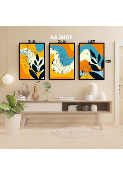 3 Parça Çiçek Yaprak Renkli Solmaz Kaliteli Baskı Çerçeve Görünümlü Mdf Tablo Set 51 modelleri