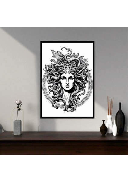 Medusa Kadın Yunan Büyük Boy Renkli Solmaz Kaliteli Baskı Çerçeve Görünümlü Mdf Tablo 70X50CM 218