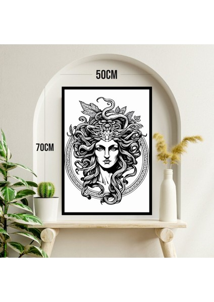 Medusa Kadın Yunan Büyük Boy Renkli Solmaz Kaliteli Baskı Çerçeve Görünümlü Mdf Tablo 70X50CM 218 modelleri