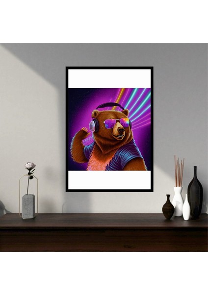 Ayı Hayvan Büyük Boy Renkli Solmaz Kaliteli Baskı Çerçeve Görünümlü Mdf Tablo 70X50CM 73