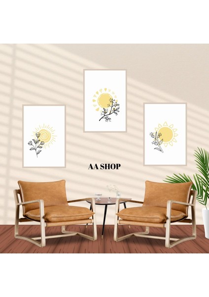 3 Parça Çiçek Güneş Renkli Solmaz Kaliteli Baskı Çerçeve Görünümlü Mdf Tablo Set 92 fiyatları