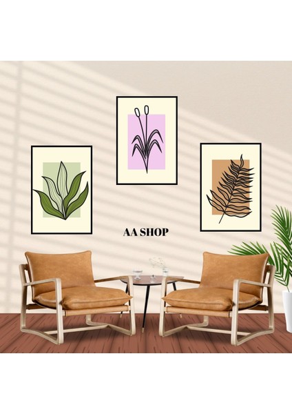 3 Parça Çiçek Yaprak Renkli Solmaz Kaliteli Baskı Çerçeve Görünümlü Mdf Tablo Set 37 fiyatları