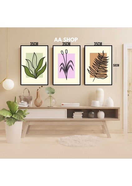 3 Parça Çiçek Yaprak Renkli Solmaz Kaliteli Baskı Çerçeve Görünümlü Mdf Tablo Set 37 modelleri