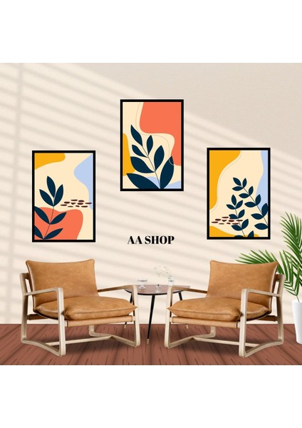 3 Parça Çiçek Yaprak Renkli Solmaz Kaliteli Baskı Çerçeve Görünümlü Mdf Tablo Set 50 fiyatları