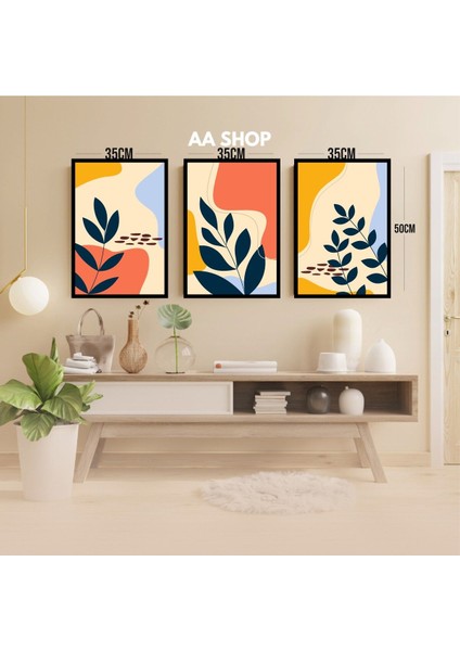 3 Parça Çiçek Yaprak Renkli Solmaz Kaliteli Baskı Çerçeve Görünümlü Mdf Tablo Set 50 modelleri