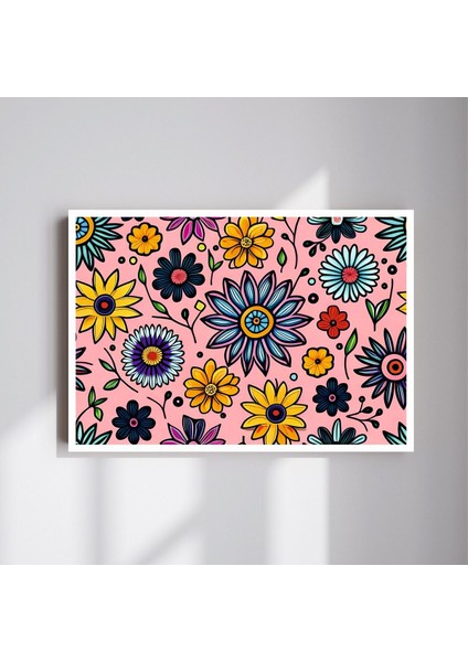 Çiçek Büyük Boy Renkli Solmaz Kaliteli Baskı Çerçeve Görünümlü Mdf Tablo 70X50CM 53