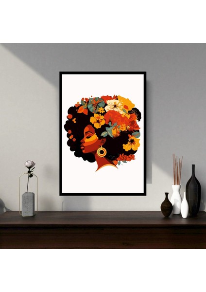 Kadın Çiçek Büyük Boy Renkli Solmaz Kaliteli Baskı Çerçeve Görünümlü Mdf Tablo 70X50CM 14