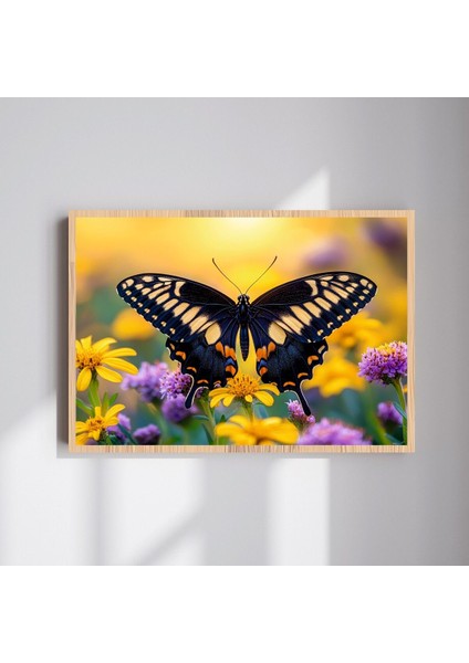 Kelebek Çiçek Büyük Boy Renkli Solmaz Kaliteli Baskı Çerçeve Görünümlü Mdf Tablo 70X50CM 60