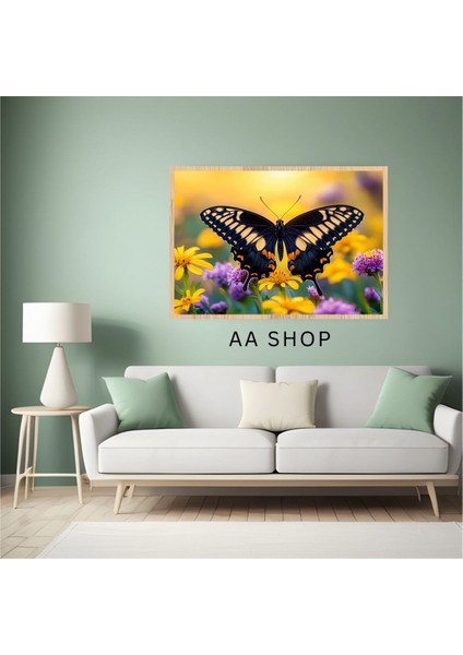Kelebek Çiçek Büyük Boy Renkli Solmaz Kaliteli Baskı Çerçeve Görünümlü Mdf Tablo 70X50CM 60 fiyatları