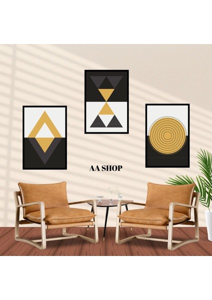 3 Parça Geometrik Renkli Solmaz Kaliteli Baskı Çerçeve Görünümlü Mdf Tablo Set 25 fiyatları