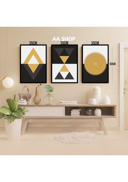 3 Parça Geometrik Renkli Solmaz Kaliteli Baskı Çerçeve Görünümlü Mdf Tablo Set 25 modelleri