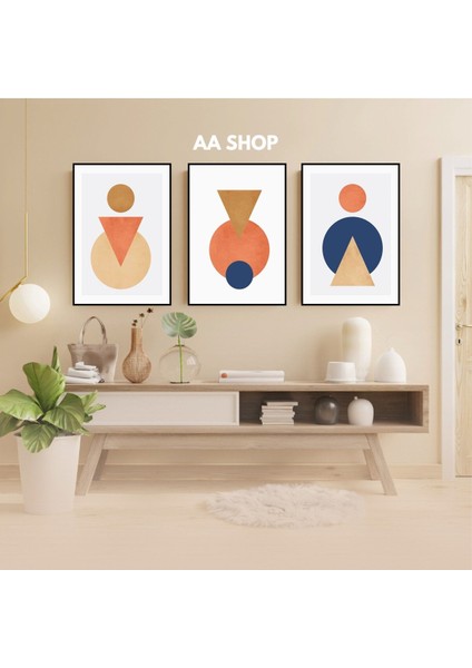 3 Parça Geometrik Renkli Solmaz Kaliteli Baskı Çerçeve Görünümlü Mdf Tablo Set 4