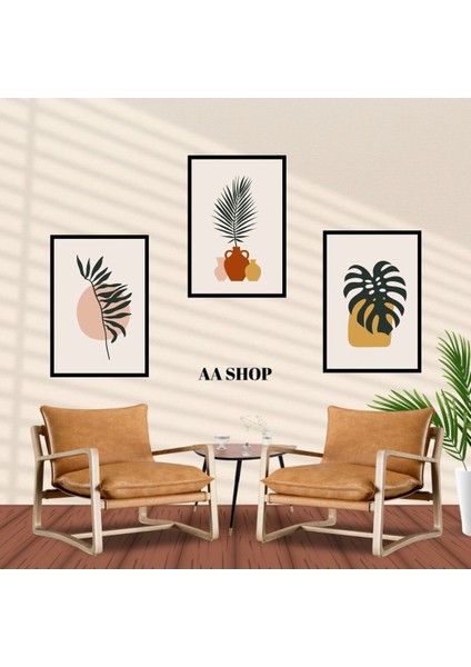 3 Parça Çiçek Yaprak Renkli Solmaz Kaliteli Baskı Çerçeve Görünümlü Mdf Tablo Set 15 fiyatları