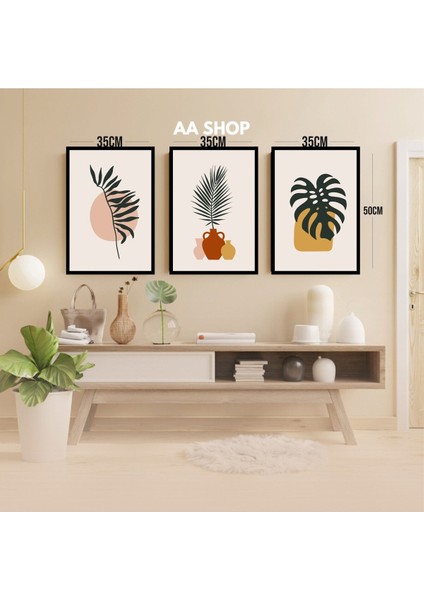 3 Parça Çiçek Yaprak Renkli Solmaz Kaliteli Baskı Çerçeve Görünümlü Mdf Tablo Set 15 modelleri