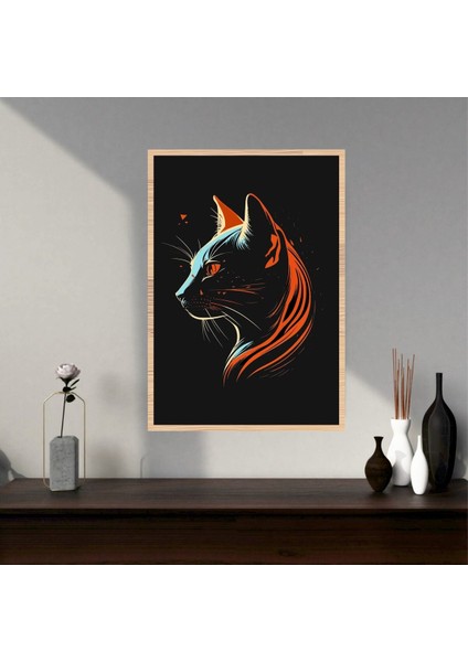 Kedi Hayvan Büyük Boy Renkli Solmaz Kaliteli Baskı Çerçeve Görünümlü Mdf Tablo 70X50CM 225