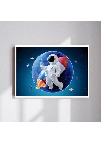 Uzay Astronot Büyük Boy Renkli Solmaz Kaliteli Baskı Çerçeve Görünümlü Mdf Tablo 70X50CM 61