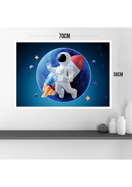 Uzay Astronot Büyük Boy Renkli Solmaz Kaliteli Baskı Çerçeve Görünümlü Mdf Tablo 70X50CM 61 modelleri