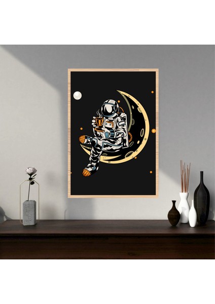 Astronot Kahve Büyük Renkli Solmaz Kaliteli Baskı Çerçeve Görünümlü Mdf Tablo 70X50CM 205