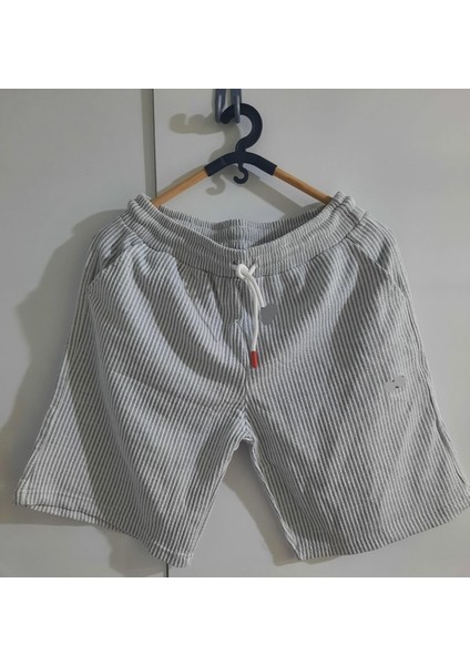 Unisex Jakarlı Çizgili Cepli Şort
