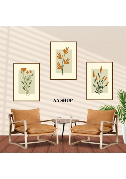 3 Parça Çiçek Yaprak Renkli Solmaz Kaliteli Baskı Çerçeve Görünümlü Mdf Tablo Set 54 fiyatları