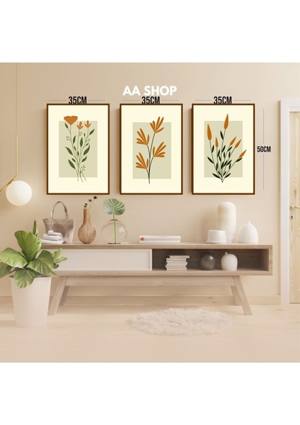 3 Parça Çiçek Yaprak Renkli Solmaz Kaliteli Baskı Çerçeve Görünümlü Mdf Tablo Set 54 modelleri