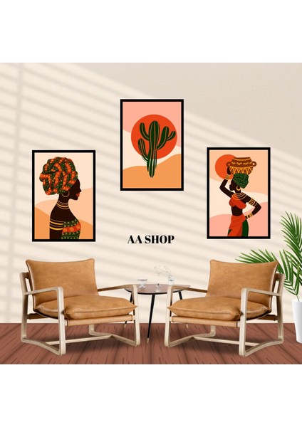 3 Parça Afrika Kadın Renkli Solmaz Kaliteli Baskı Çerçeve Görünümlü Mdf Tablo Set 63 fiyatları