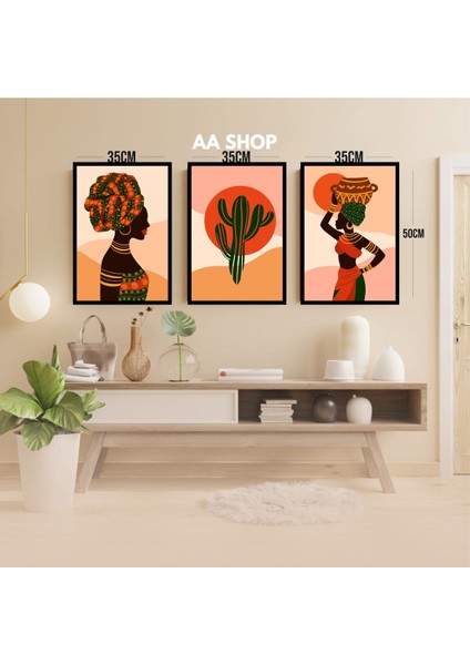 3 Parça Afrika Kadın Renkli Solmaz Kaliteli Baskı Çerçeve Görünümlü Mdf Tablo Set 63 modelleri
