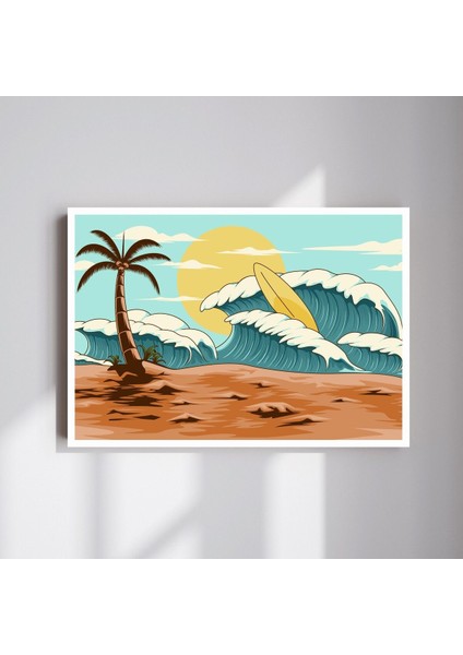 Deniz Sahil Sörf Büyük Boy Renkli Solmaz Kaliteli Baskı Çerçeve Görünümlü Mdf Tablo 70X50CM 115