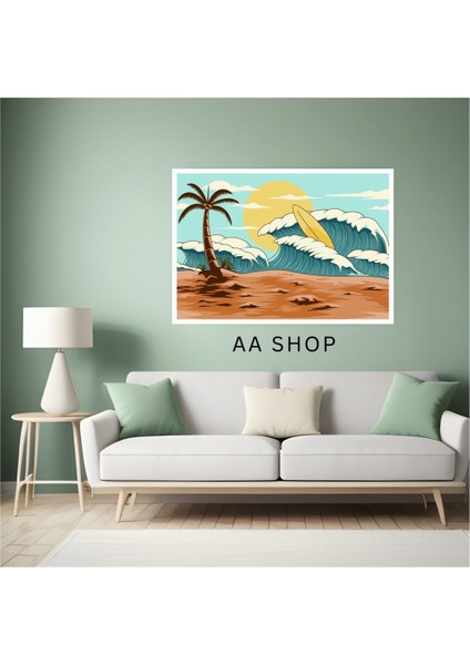 Deniz Sahil Sörf Büyük Boy Renkli Solmaz Kaliteli Baskı Çerçeve Görünümlü Mdf Tablo 70X50CM 115 fiyatları