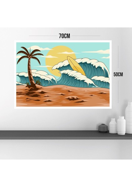 Deniz Sahil Sörf Büyük Boy Renkli Solmaz Kaliteli Baskı Çerçeve Görünümlü Mdf Tablo 70X50CM 115 modelleri